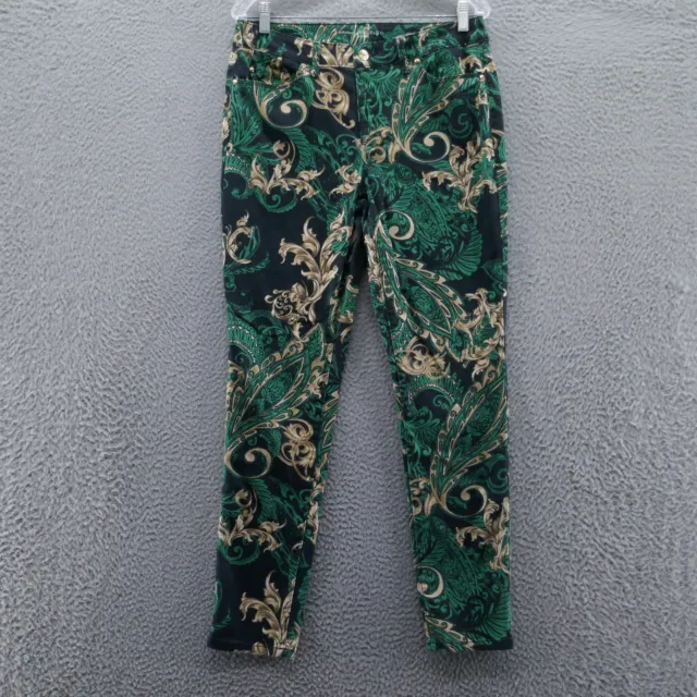 Chicos Womens Platinum Jegging Jeans 1 Size 8 Green Gold Black Floral Paisley
