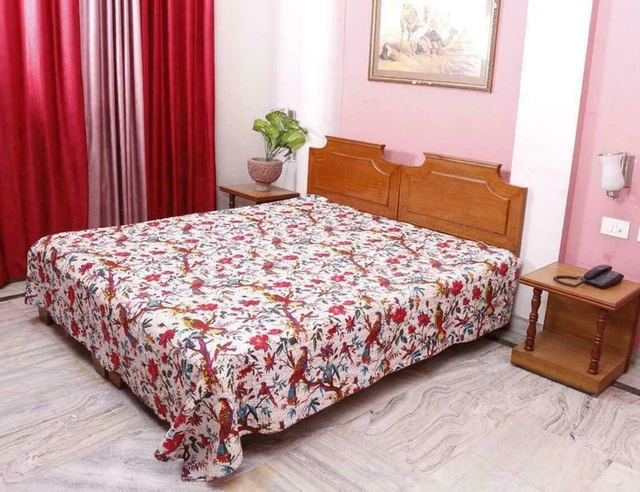 Edredón indio Kantha colcha reina/doble colcha de algodón cosida a mano