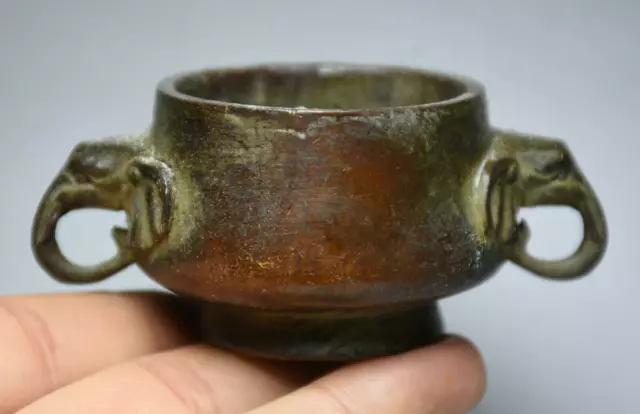 8CM Marked Antique China Bronze Dynasty Elephant Head Incense Burner Censer