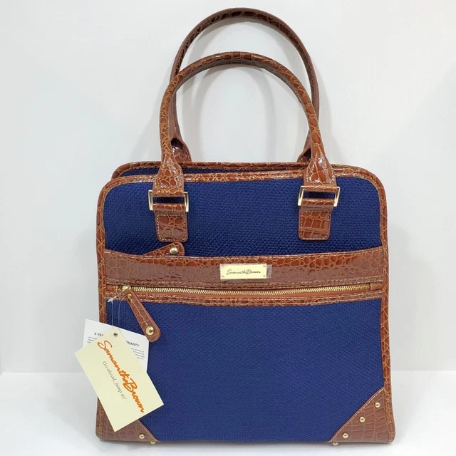 Samantha Brown Large Computer / Travel Bag Croco Embossed Navy Brown NWT 2