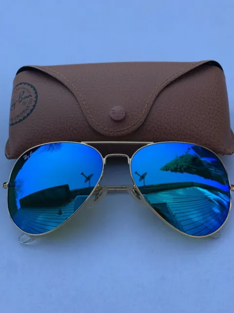 Ray-Ban Aviator Sunglasses 112/17 RB3026 62m Gold Frame & Blue Mirror Lenses
