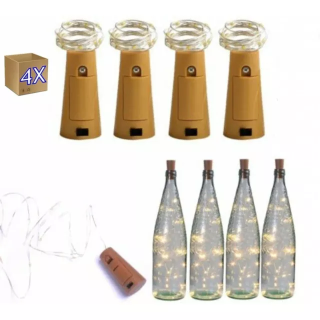 Pack 4 Tapón decorativo botella con guirnalda luces LED 2mts 3000K