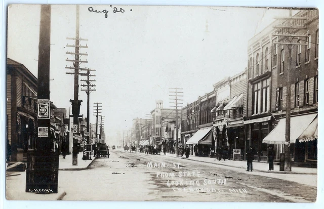 1920 Main Street stores, Cheboygan, Michigan, real photo postcard RPPC