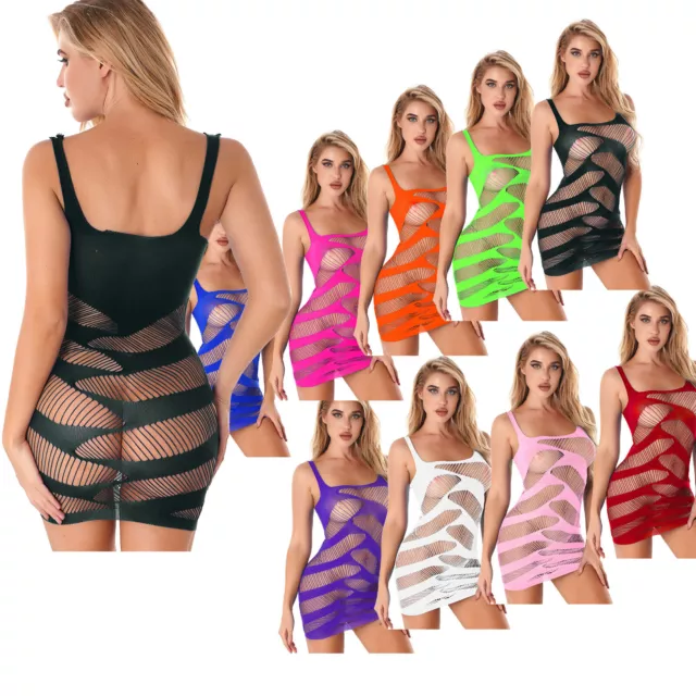 Women's Fishnet Hollow Out Bodycon Dress Babydoll See Through Nightwear Clubwear
