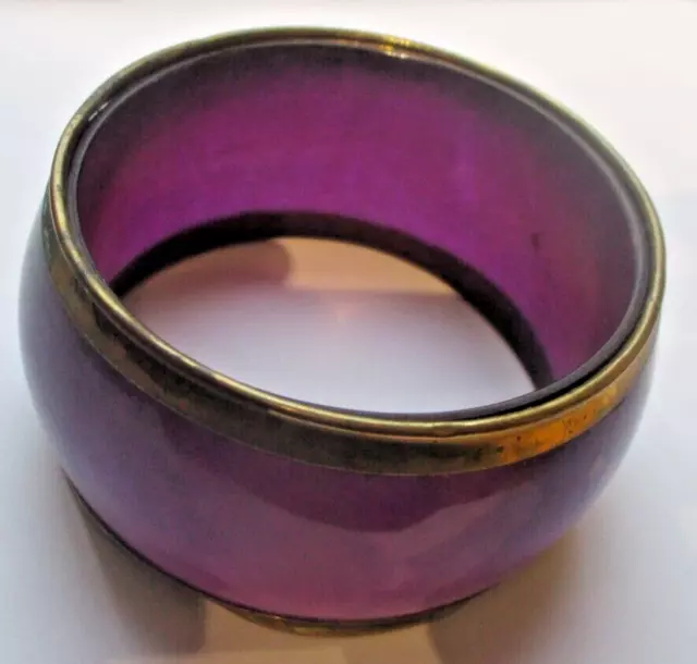 Large bracelet manchette rigide en bronze magnifique violet superbe bijou rétro 3