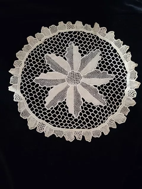 Antique Doily needle lace point de Venise floral design handmade 10" diameter