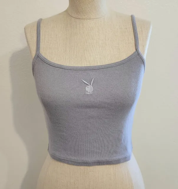 Playboy By Pacsun  Women's Pastel Purple Bunny Ribbed Crop Tank Top Size Medium