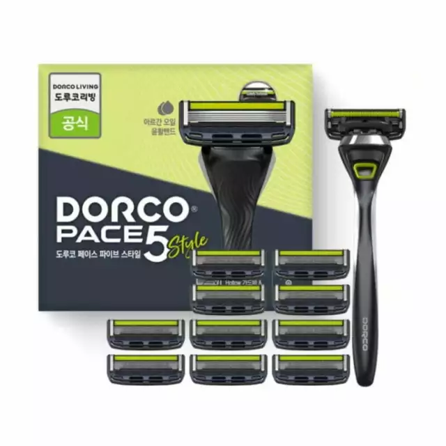 Dorco Pace5 Style Shaving Razor 1 Handle + 11 Cartridges Set - FREE SHIPPING