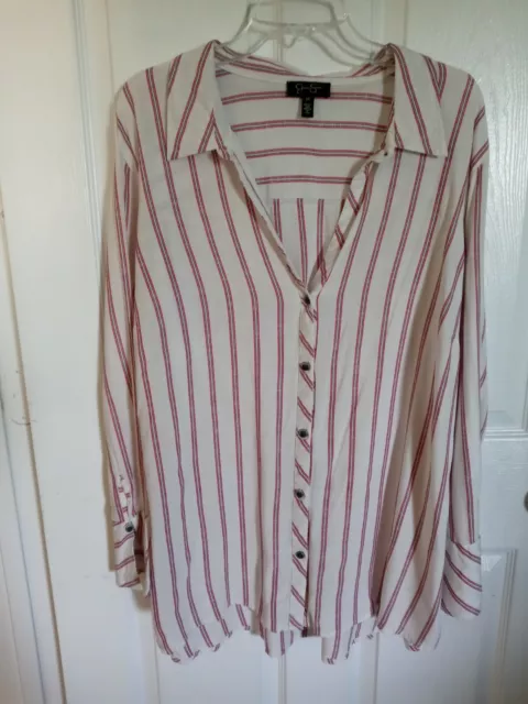 Jessica Simpson Women Striped Long Sleeve Button Up Shirt Plus Size 2X Top