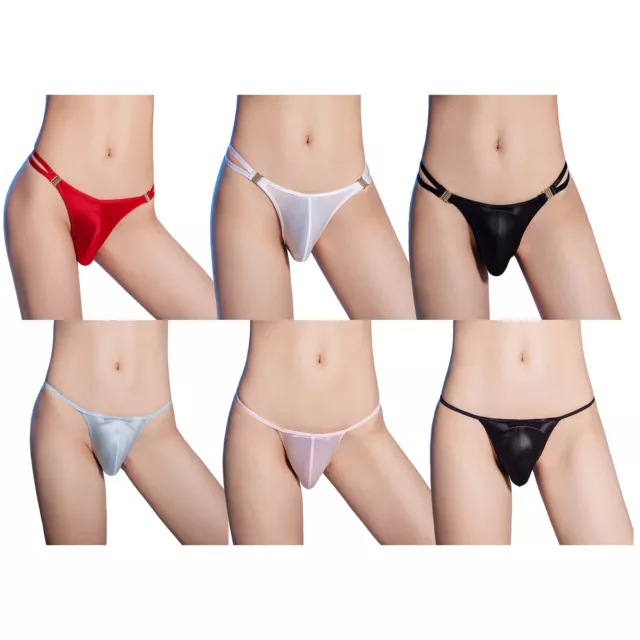 US Mens Glossy Low Rise Briefs Bulge Pouch Panties T-back Underwear Underpants 3