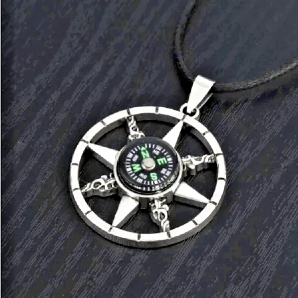 big ROUND JEWELRY COMPASS NAUTICAL pendant 24" 925 Sterling Silver Necklace GIFT