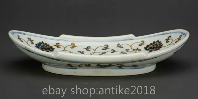 12" Old China Xuande Marked Blue White Porcelain Lotus Kylin Unicorn Qilin Plate