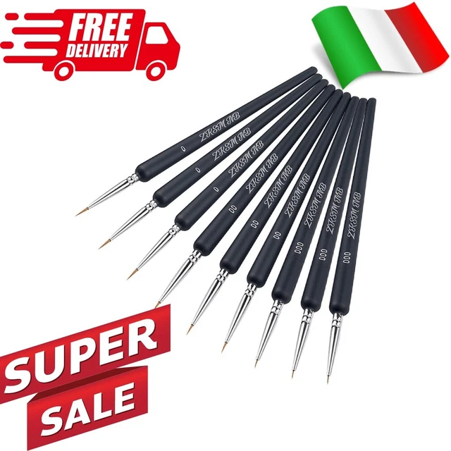 9 x Pennelli Acquerello 3x3 diverse misure (0, 00 e 000) per dipingere ad olio