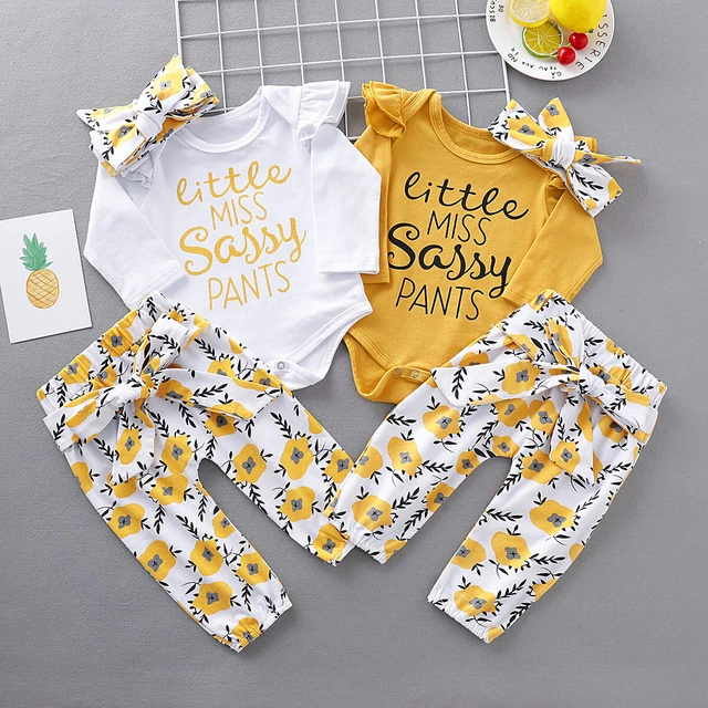 Abiti floreali neonate bambine romper top pantaloni fascia 3 pezzi vestiti