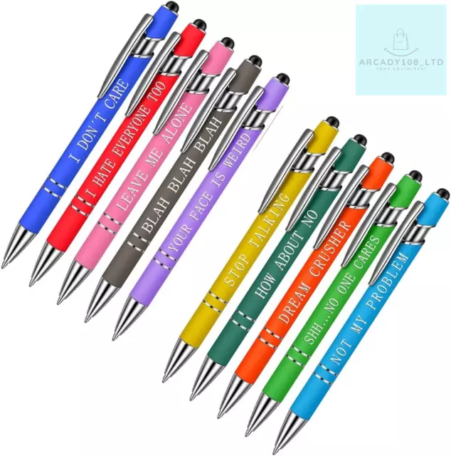 Vellichor Europe 10 x Bulk Pack of Funny Ballpoint Pens/Tablet Stylus for Office