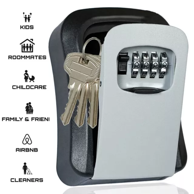 Wall Mounted Key Safe - 4 Digits Combination Key Safe Outdoor Key Lock Box