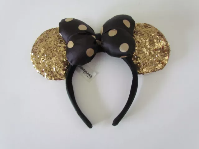 Disneyland paris 25 years gold black bow sequin ears headband, Minnie Mouse