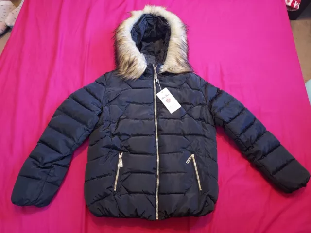 New Womens Ladies Quilted Winter Coat Puffer Fur Collar Hooded Jacket Parka Size