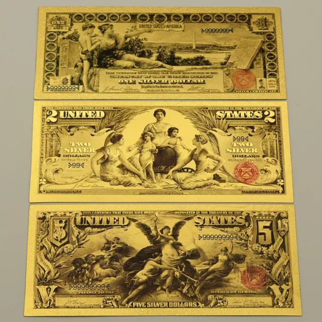 1896 US 1 2 5 Silver Dollars Gold Banknotes Educational Certificate Card Set