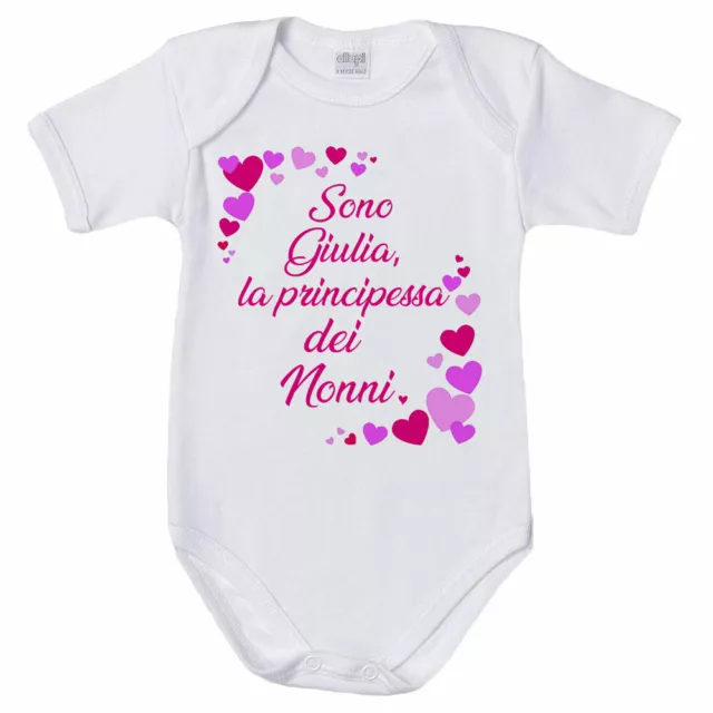 Body neonata personalizzato con nome e tanti cuori sono la principessa dei nonni