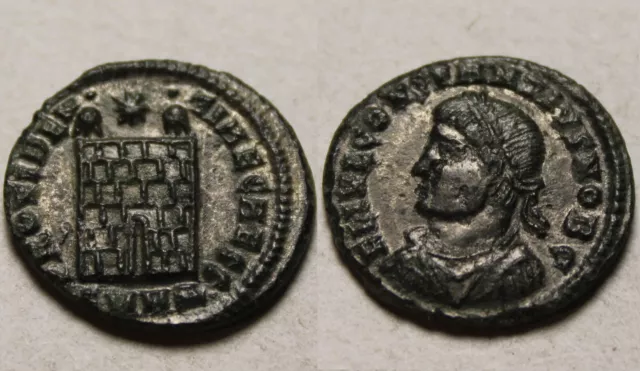 Constantius camp-gate turrets star Rare genuine Ancient Roman coin Silvering 327