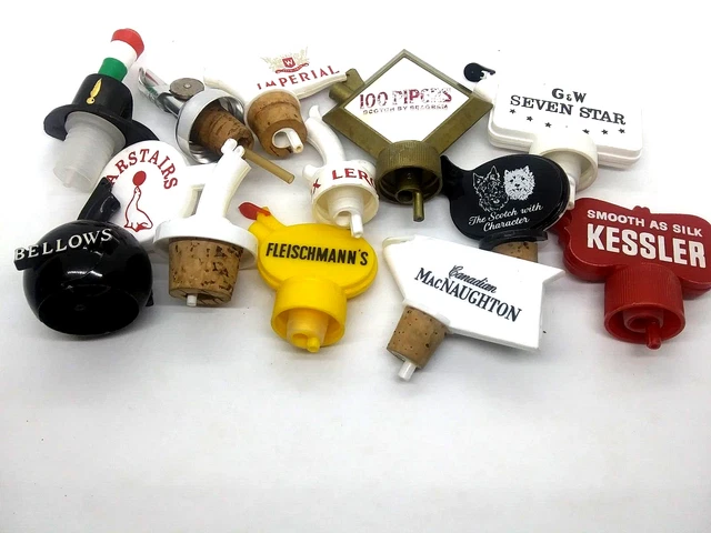 12 Assorted Vintage Liquor Pouring Spouts-tops-Barware-Man Cave-Tavern