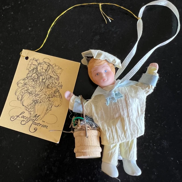 Vintage Kurt Adler Jocelyn Mostrom Porcelain Paper Mache Ornament Boy Pail