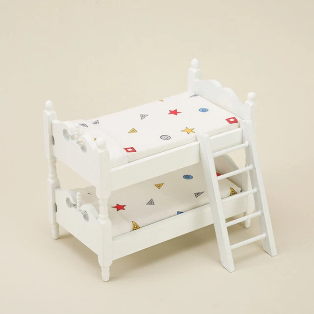 Lit Superposé Miniature 1/12 WANGCL – Motif Fraise – Meuble De Maison De Poupée En Bois Et Tissu