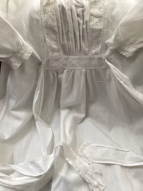 Antique Vintage White Baby Christening Dress, Gown, Lace, Fine Cotton