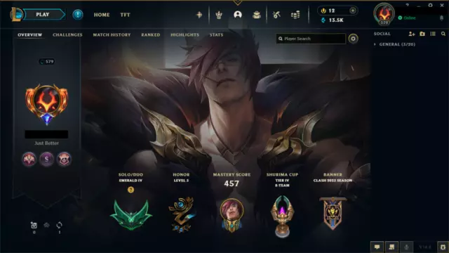 League of legends account EUW - Emerald IV - All champions unlocked - 156 skins.