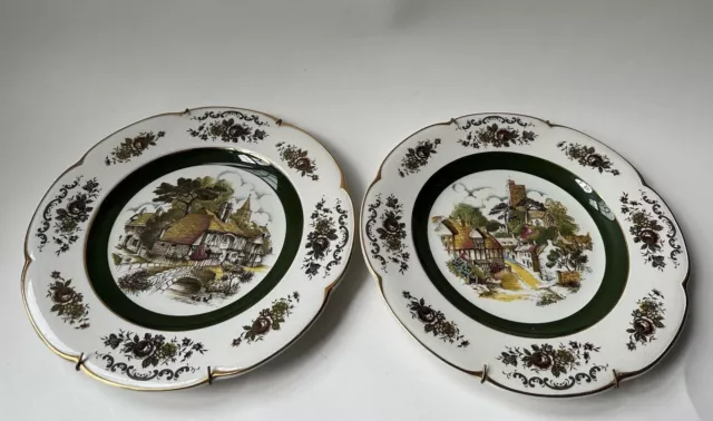 TWO Ascot Service Plate Wood & Sons England Wall Plates with Mounting Hardware