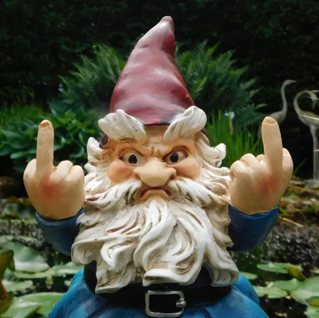 Zwerg Doppelfinger Salute Terrassenornament Garten unhöfliche Statue Figur F*CK OFF