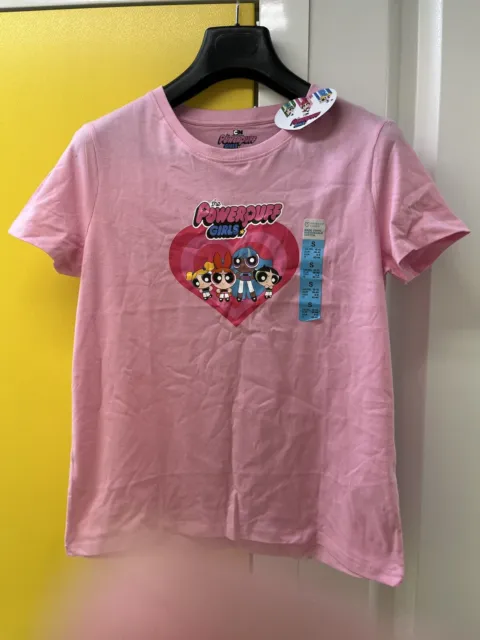 T-shirt da donna rosa powerpuff ragazza cartoon rete taglia S 10-12 nuova