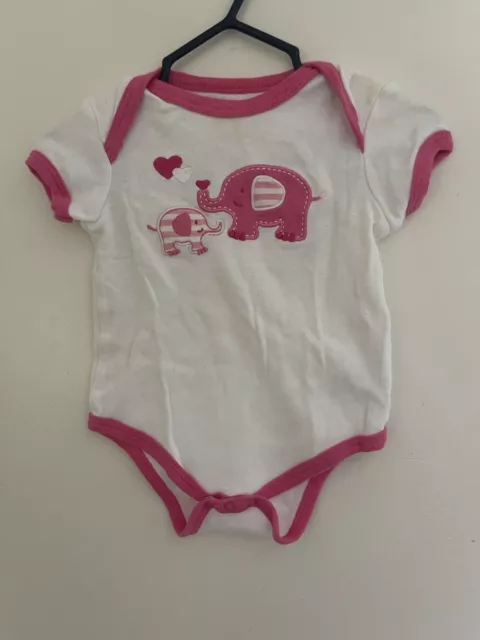 Buster Brown Baby Girls Cute Pink Elephants 100% Cotton Bodysuit White 3-6 M