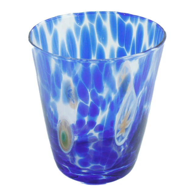 Murano Verre Buvant Verre Gobelet Bleu Jaune Blanc Fait Main Millefiori 11cm