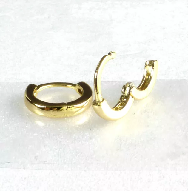 Children Hoop Earrings Small Tiny Teenie Weenie 14K Yellow Gold Plated 10x2mm UK