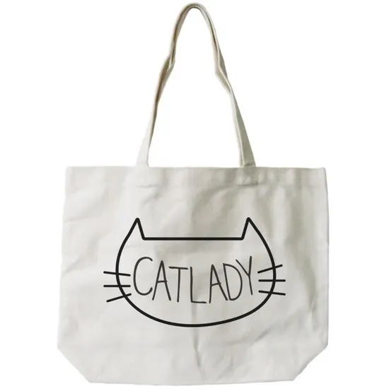 New Black Cat Kittens Cat Lady Jumbo Large Tote Canvas Book Bag USA Made