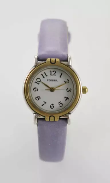 Fossil Watch Womens White Stainless Silver Gold Battery Lavender Leather Quartz