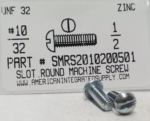 #10-32x1/2 Round Head Slotted Machine Screws Steel Zinc Plated (50)