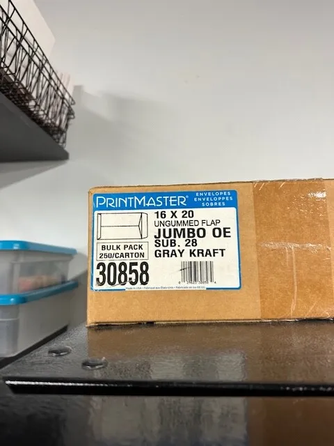 500 BOX 16" x 20" GRAY HEAVYWEIGHT OPEN-END ENVELOPES 28LB PRINTMASTER