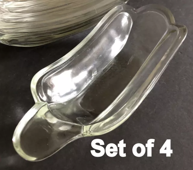 Set of 4 Vintage Heavy Clear Indiana Glass BANANA SPLIT Ice Cream Sundae Boats