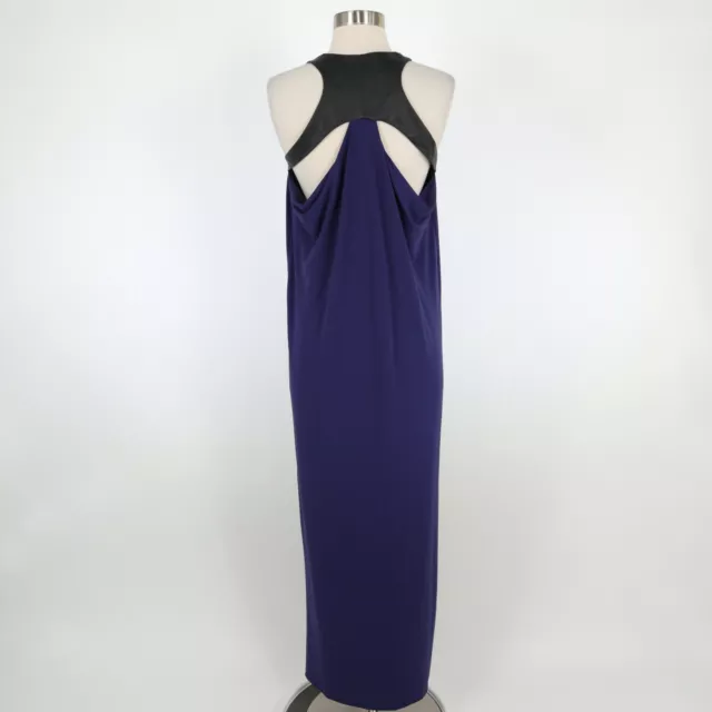 Yigal Azrouël Maxi Dress Gown S Small Blue Black Leather Racerback Cut-Out Party