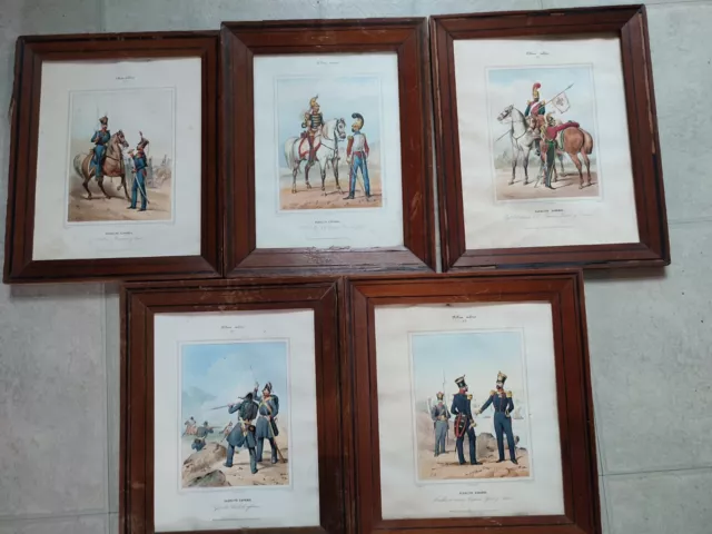 LOT 5 LITHOGRAPHIES COULEUR VICTOR ADAM.MILITARIA ESPAGNE XIXe.GODARD.ENCADREES