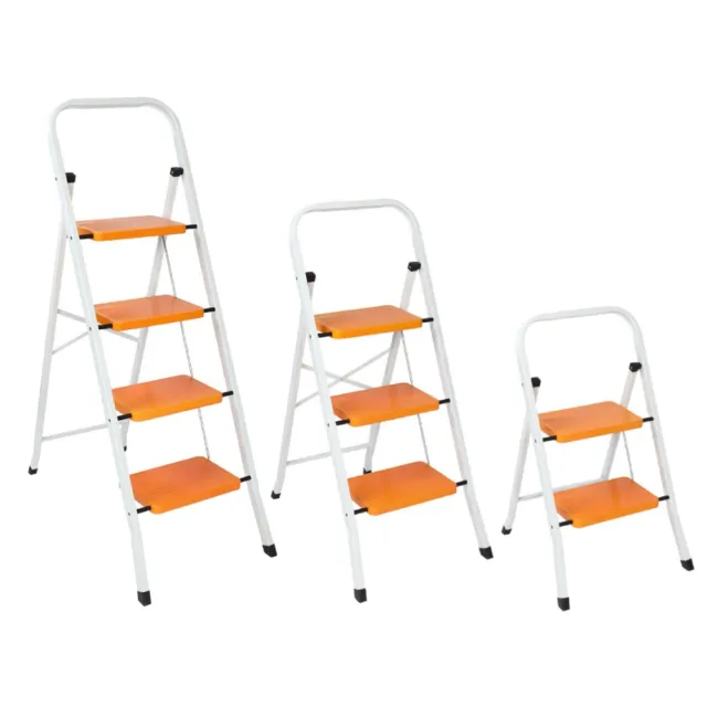 New Folding 2 3 4 Step Ladder Safety Non Slip Mat Tread Stool Ladders Orange