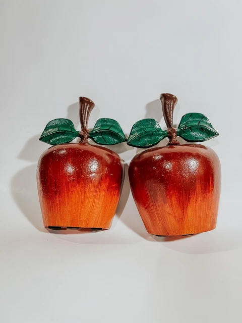 2-Vintage Cast Iron RED Apple Bookends or Door Stops