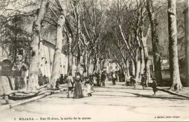 Carte Postale Algerie Miliana Rue Saint Jean La Sortie De Messe