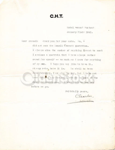 Charles Hanson Towne Cosmopolitan Magazine Editor Autograph Signed Letter 1941