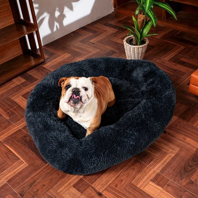 Thick round, super soft, long plush cushion pet bed for warm pets