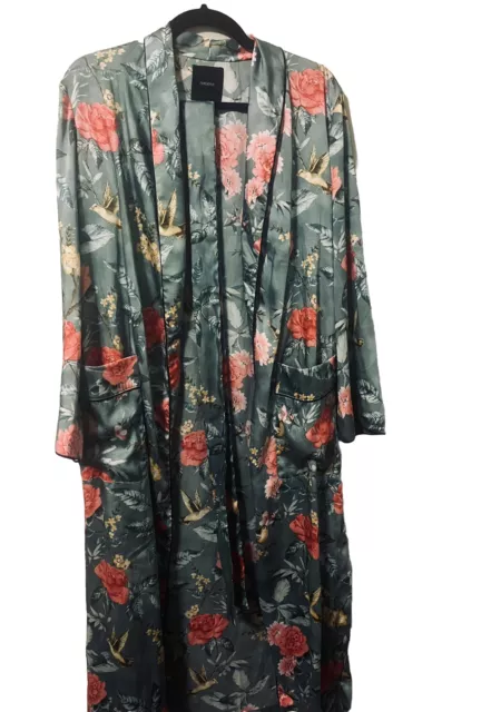 Forever 21 Faux Silk Robe/ Duster/ Kimono, Beautiful Teal Color With Flowers