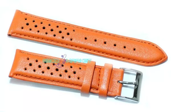 Cinturino per orologio vera pelle liscia arancione fori passanti ansa 20mm watch